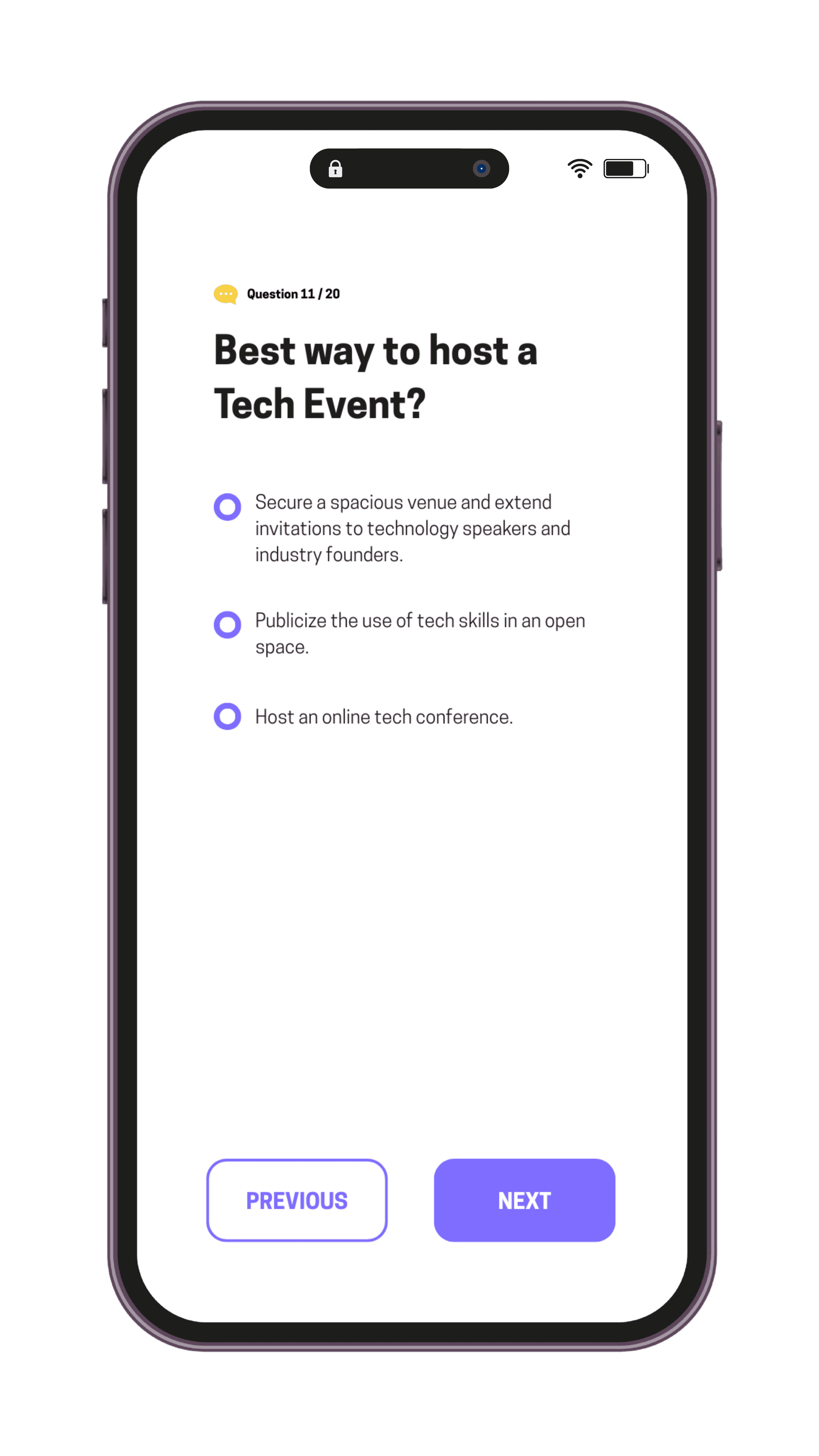 Phone mockup showing survey UI